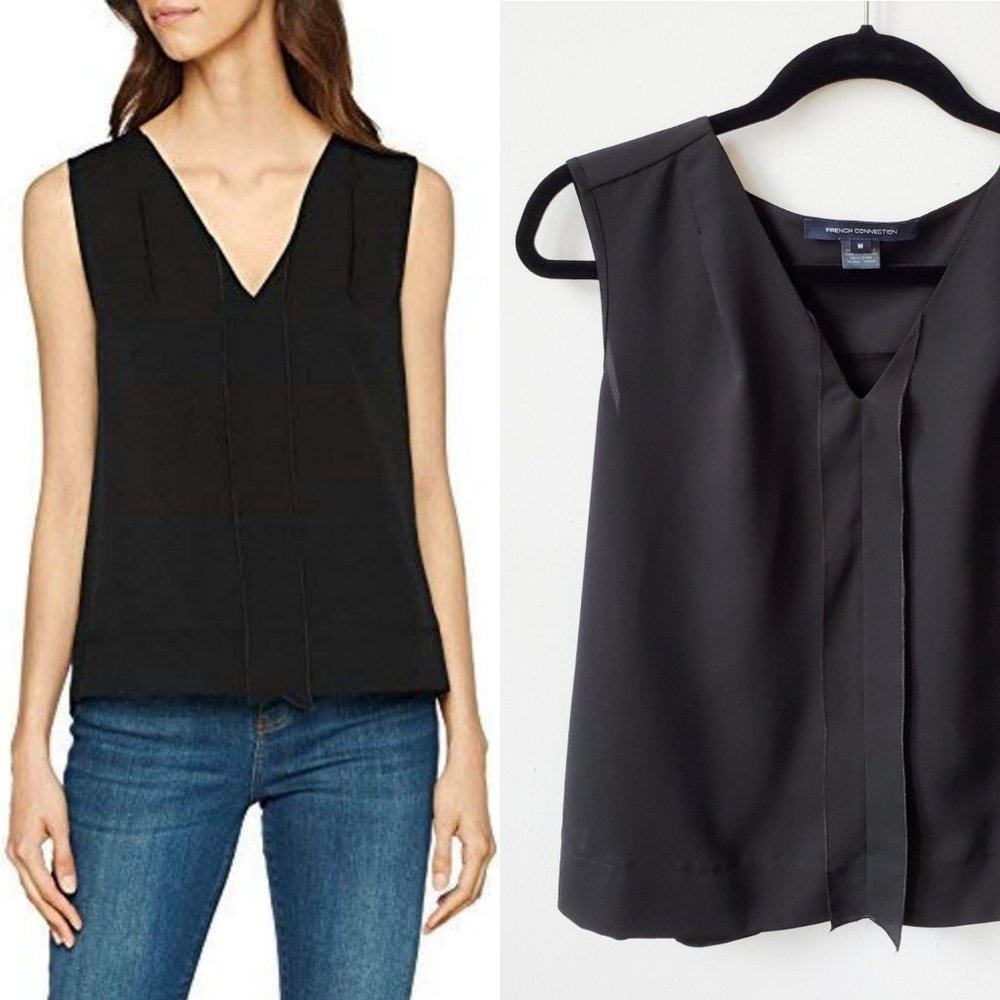 French Connection V-neck Sleeveless Top, Black, M